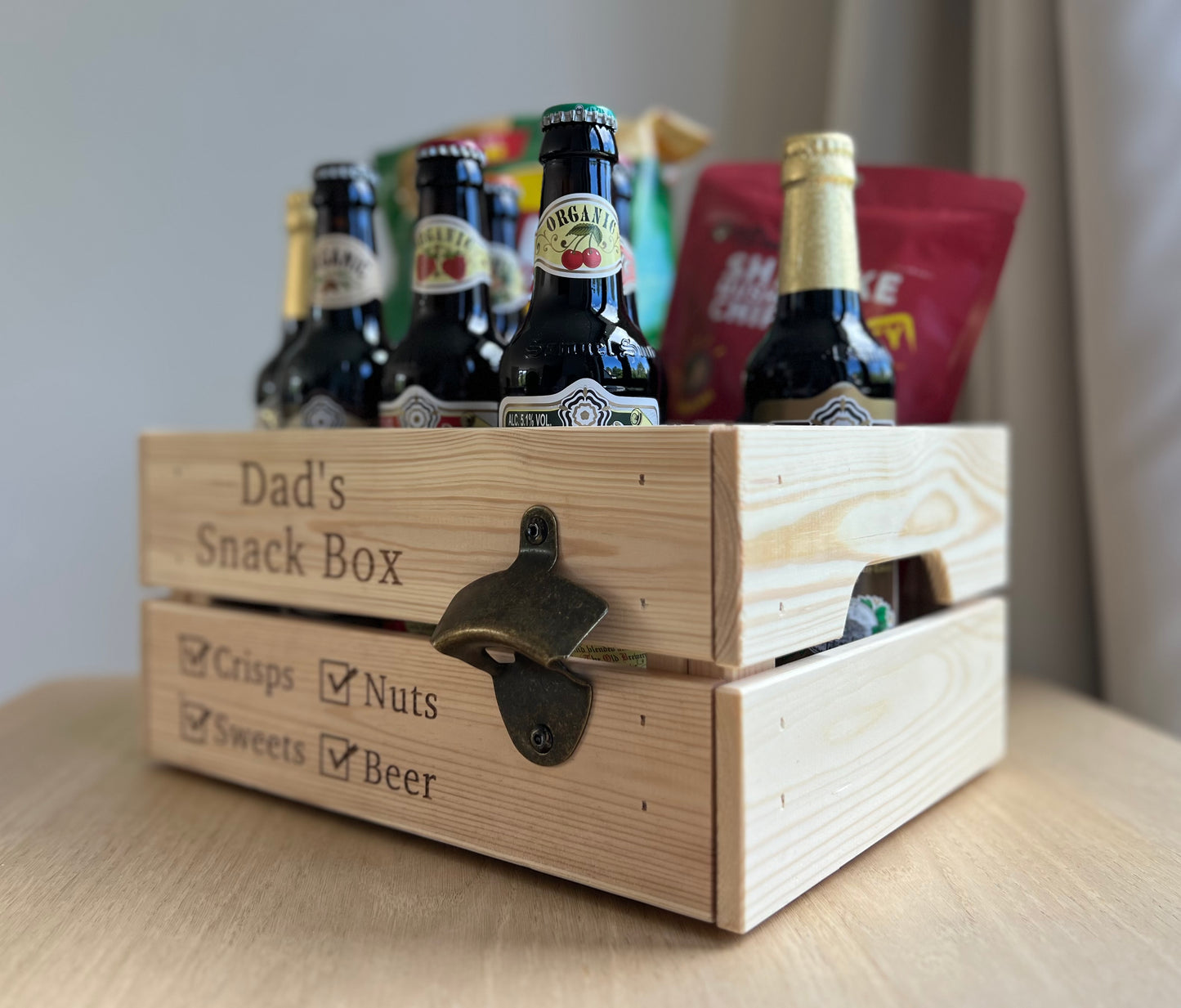 Personalised Wooden Snack Box With Bottle Opener